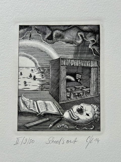 Falk Geißler, School's out, 2014, Kupferstich