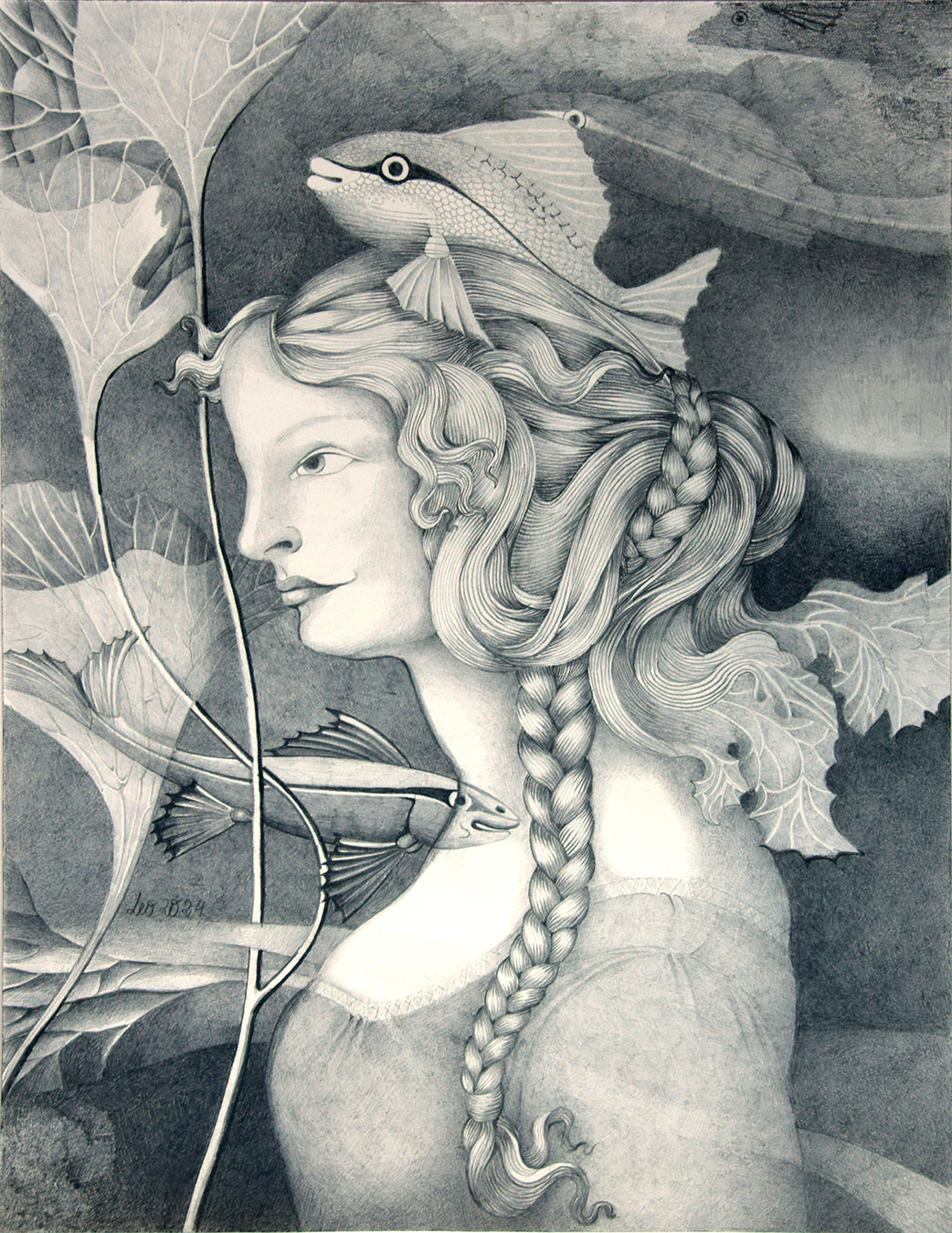 Leonore Adler, Venezianisches Aquarium, 2024, Bleistiftzeichnung