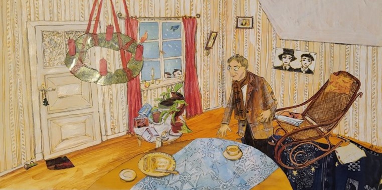 Annette von Bodecker-Büttner, Hereingeschneit, 2016,  Illustration Acryl-Collage 