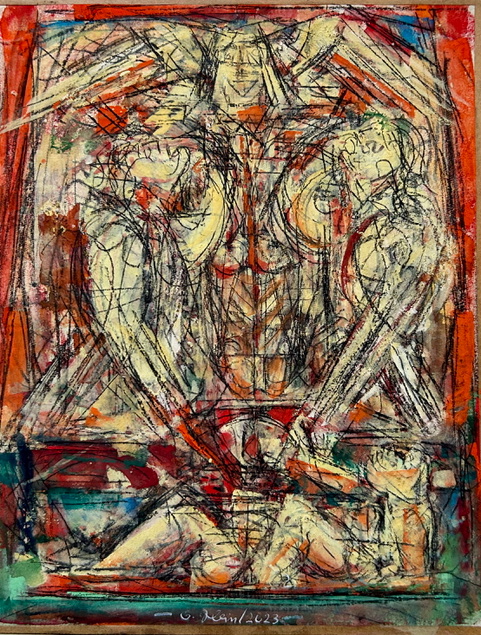 Günter Hein, Diffuses Engelsgewirr, 2023, Gouache