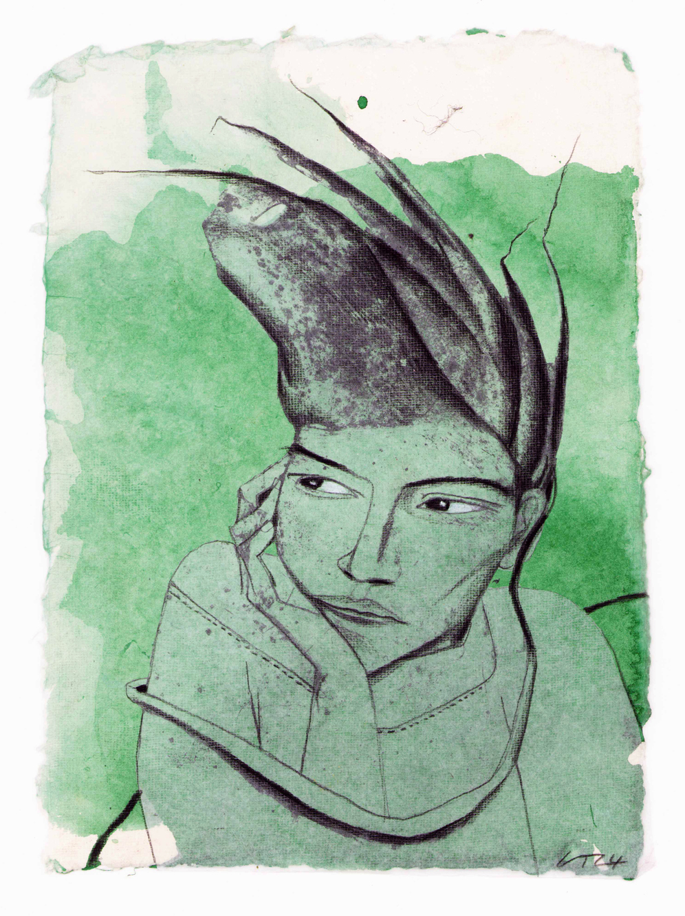 Gudrun Trendafilov, Grüne Bö, 2024, Mischtechnik. Collage