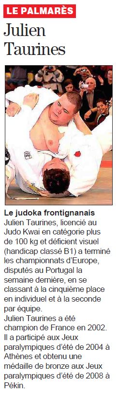 04 Décembre 2015 (Midi Libre): Julien Taurines au Championnat d'Europe Handisport de Judo