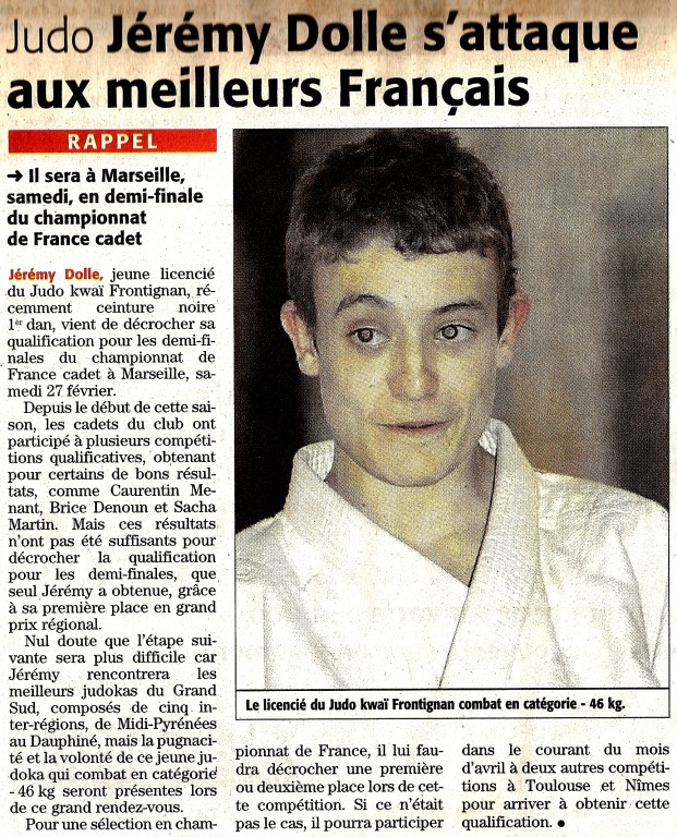 24 Février 2010 (Midi Libre): Jérémy Dollé s'attaque aux meilleurs français