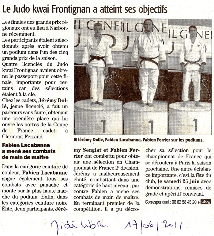 17 Juin 2011 (Midi Libre): Le JKF atteint ses objectifs