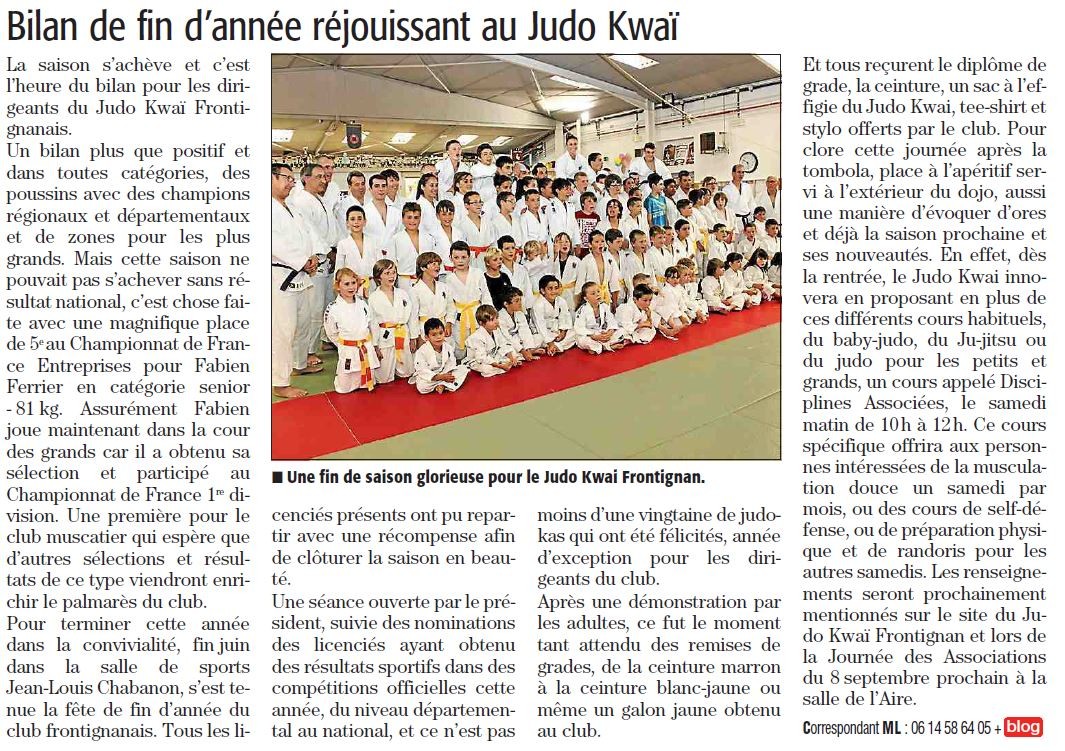 25 Juillet 2013 (Midi Libre): Bilan de saison réjouissant au JKF