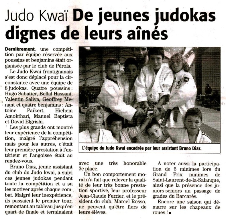 27 Novembre 2007 (Midi Libre): Compétition par Equipe à Pérols