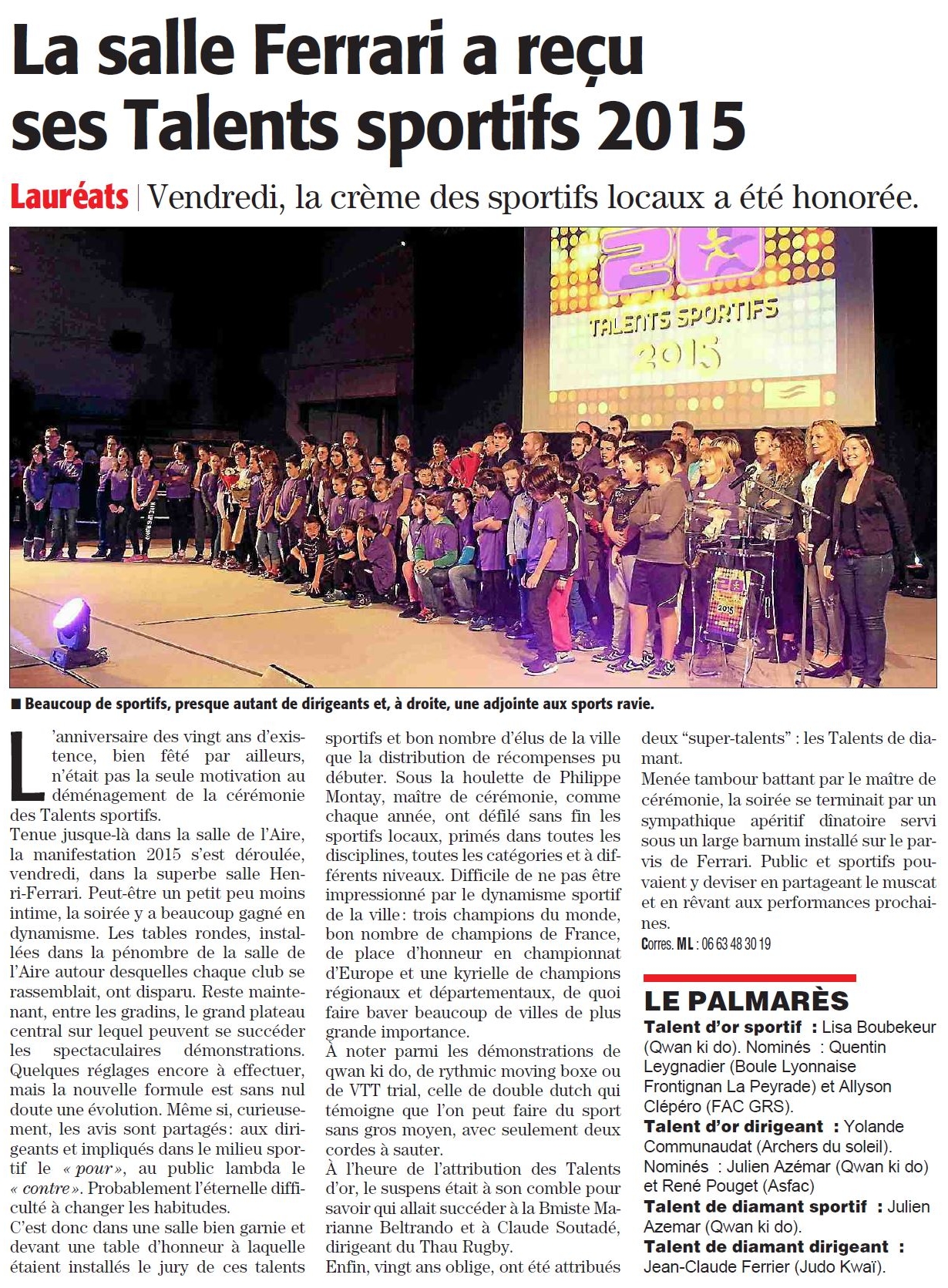 06 Décembre 2015 (Midi Libre): Soirée des Talents Sportifs