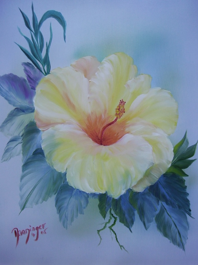 Gemaltes Blumenbild 'Hibiskus Blüte', Größe 40 x 50 cm. Ölgemälde handgemalt by Daninas-Kunst-Werkstatt