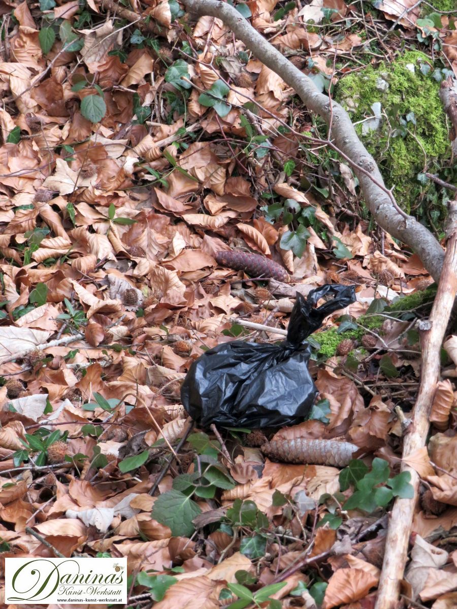Müll im Wald - Hundekot in Plastiksack verpackt!