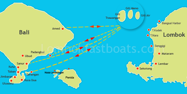 Rotta delle Speedboat per le Isole Gili