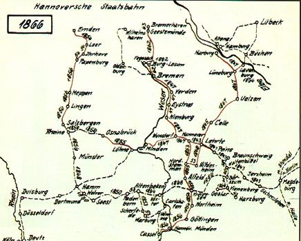 Streckennetz der Eisenbahn im Königreich Hannover
