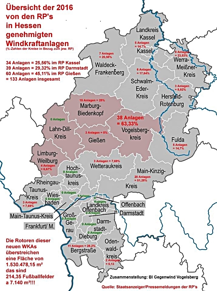 Übersicht DER 2016 von den RP´s In Hessen genehmigten Windkraftanlagen