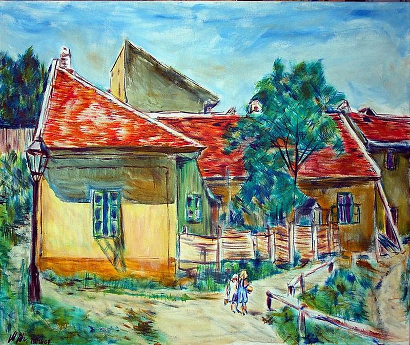 Vasanits Zoltán: Tabán Felsőhegyi utca (olaj-farost. 60x80)