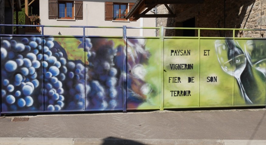 fresque murale (vin, crémant, champagne) à Bouix, Thibaud Coron