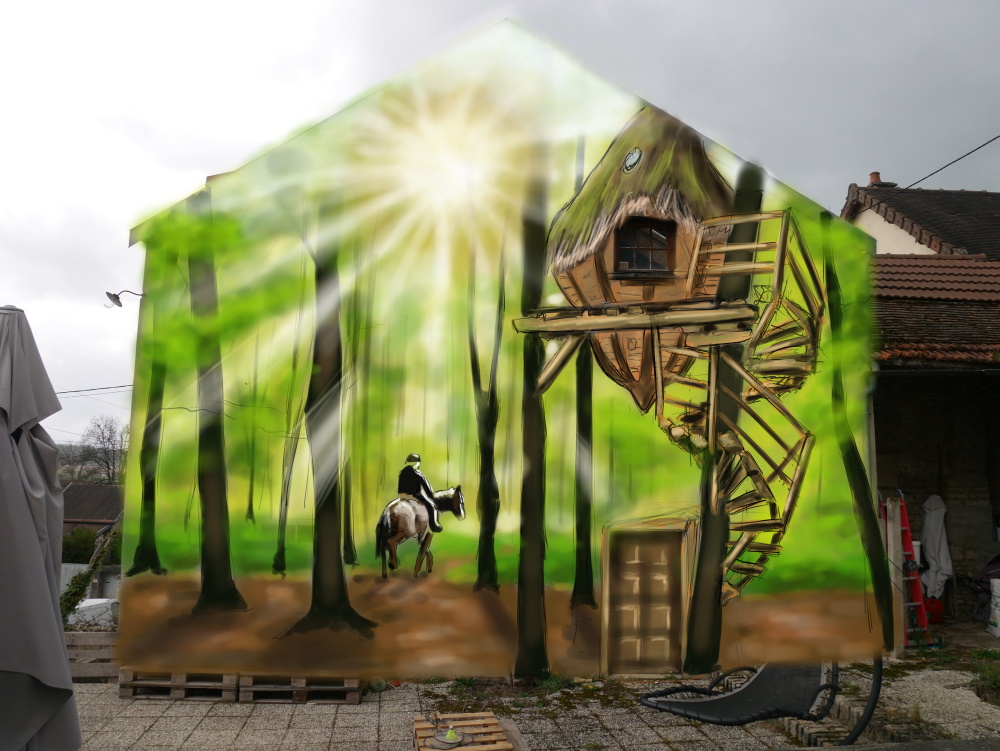 esquisse avant réalisation de la fresque à Chaumont-le-bois, Coron Thibaud