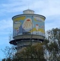 photo d'une fresque sur un château d'eau de Drusenheim par l'artiste Coron Thibaud
