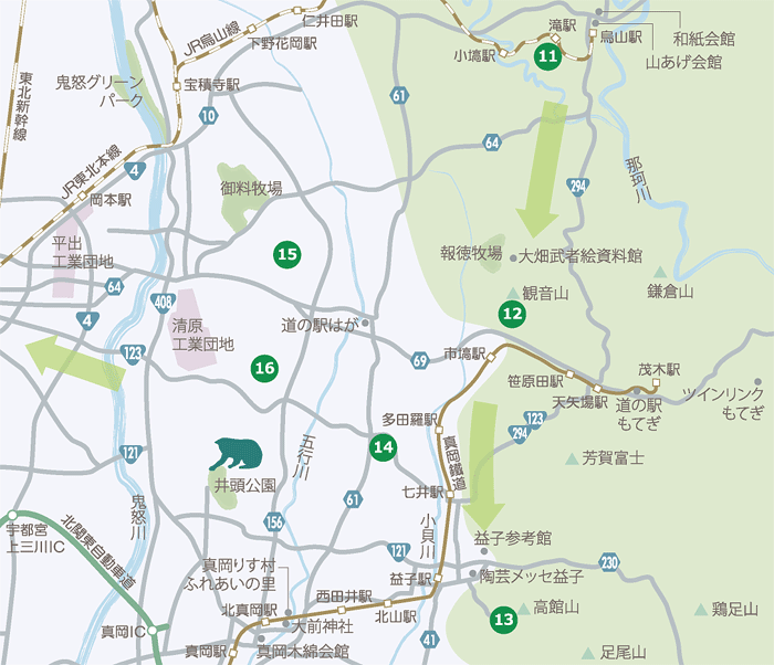 下野三十三観音札所マップ　那須烏山市から益子町・芳賀町ルート