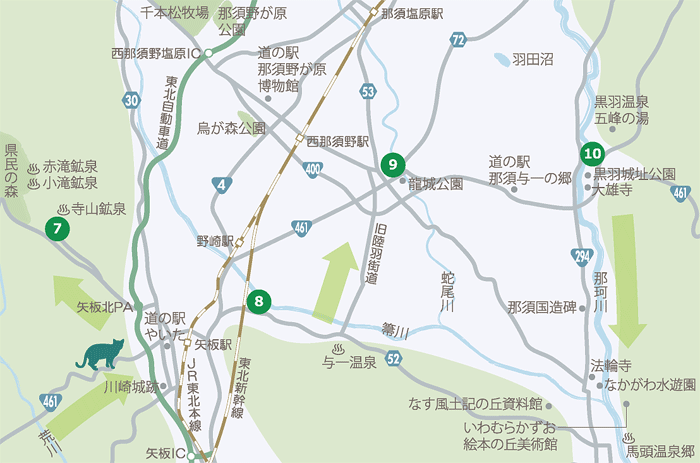 下野三十三観音札所マップ　矢板市から大田原市ルート