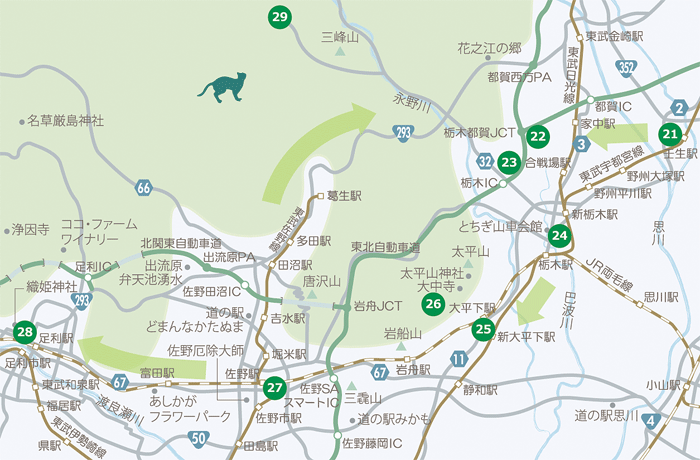 下野三十三観音札所マップ　壬生町から栃木市・佐野市・足利市ルート