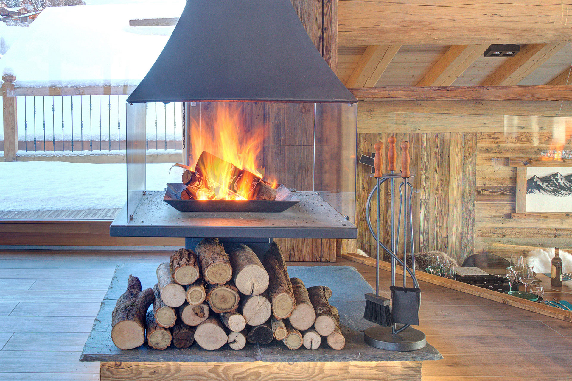 Offener Kamin im Chalet Diamant du Paradis 