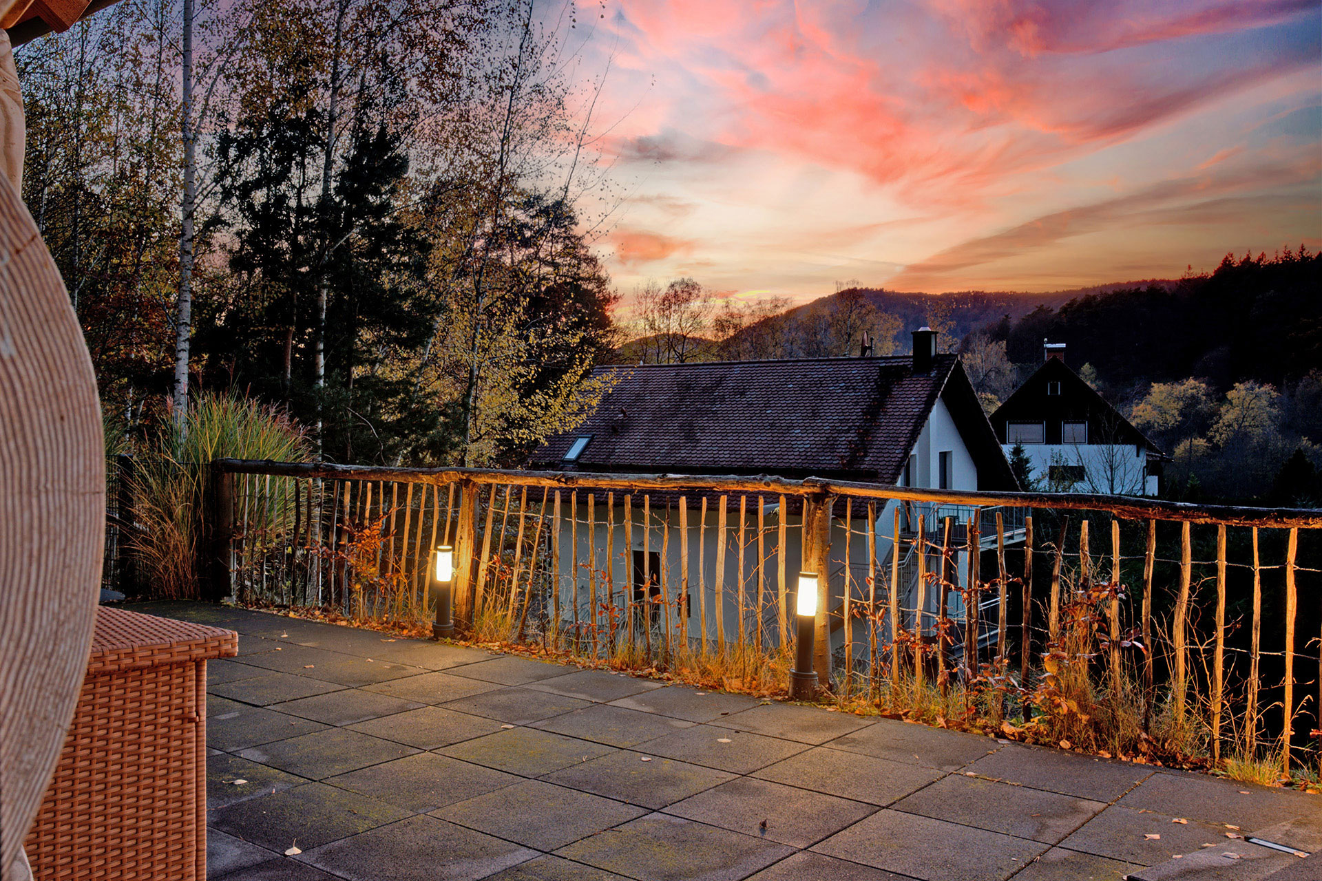 Sonnenuntergang am Ferienhaus Armin Darstein