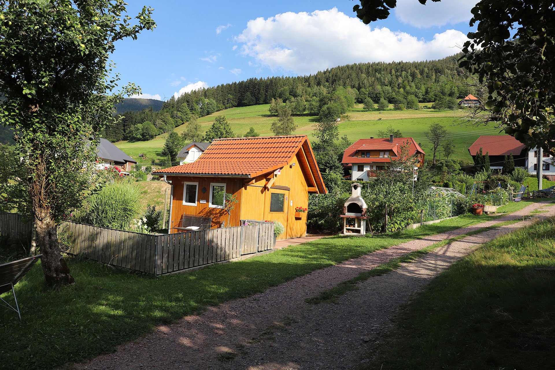 foto verbessern dunkles gartenhäuschen mit weg vorher