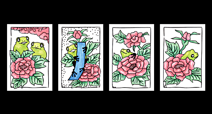 2021年「かえるてん」作品　花札「牡丹に蛙」