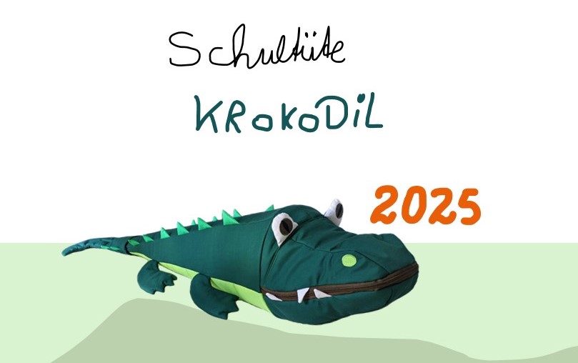 Handgefertigte Krokodil Schultüte aus einer Stoffhülle inklusive Papprohling mit Personalisierung