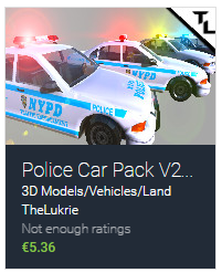 TheLukrie Unity Asset Pack, Police Car Pack V2, Unity3D