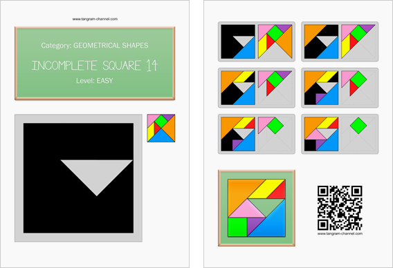 Tangram worksheet 256 : Incomplete square 14 - This worksheet is available for free download at http://www.tangram-channel.com