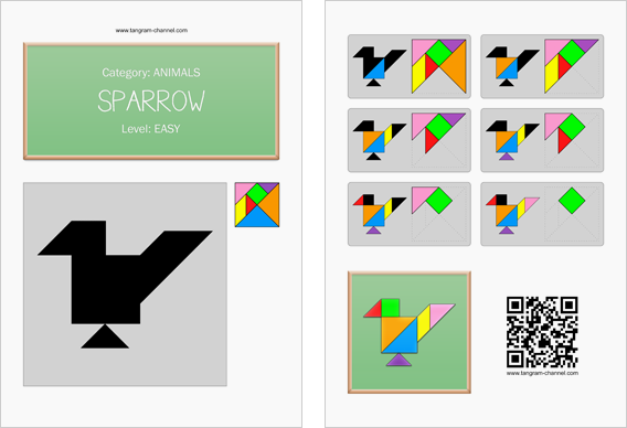 Tangram worksheet 198 : Sparrow - This worksheet is available for free download at http://www.tangram-channel.com