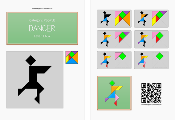 Tangram worksheet 209 : Dancer - This worksheet is available for free download at http://www.tangram-channel.com