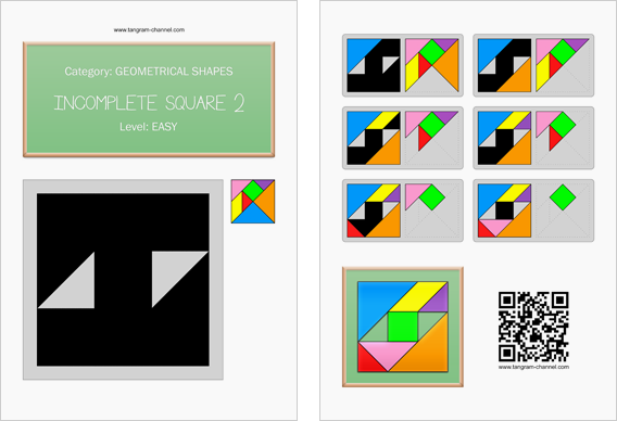 Tangram worksheet 163 : Incomplete square 2 - This worksheet is available for free download at http://www.tangram-channel.com