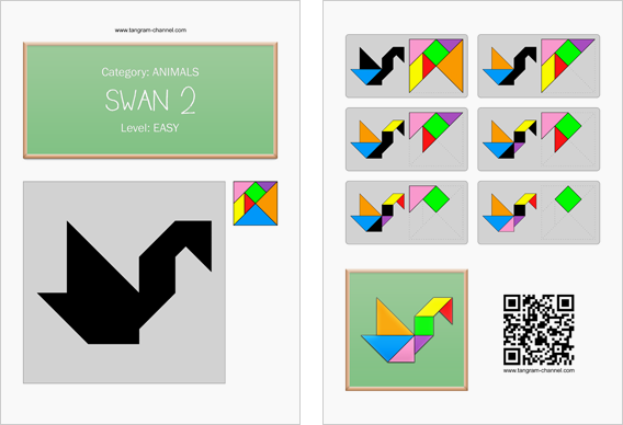 Tangram worksheet 98 : Swan 2 - This worksheet is available for free download at http://www.tangram-channel.com