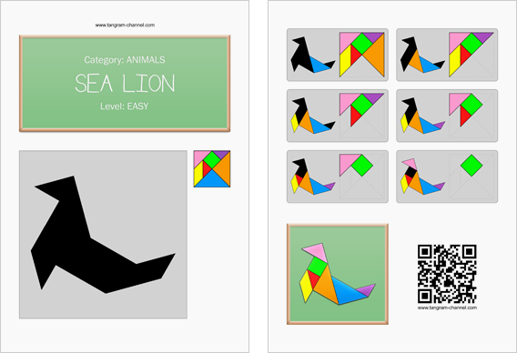 Tangram worksheet 63 : Sea lion - This worksheet is available for free download at http://www.tangram-channel.com