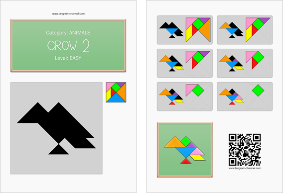 Tangram worksheet 216 : Crow 2 - This worksheet is available for free download at http://www.tangram-channel.com