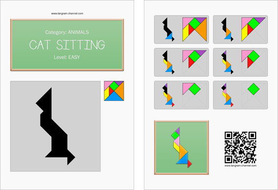 Tangram Sitting Cat Shape and Solution