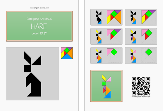 Tangram worksheet 210 : Hare - This worksheet is available for free download at http://www.tangram-channel.com