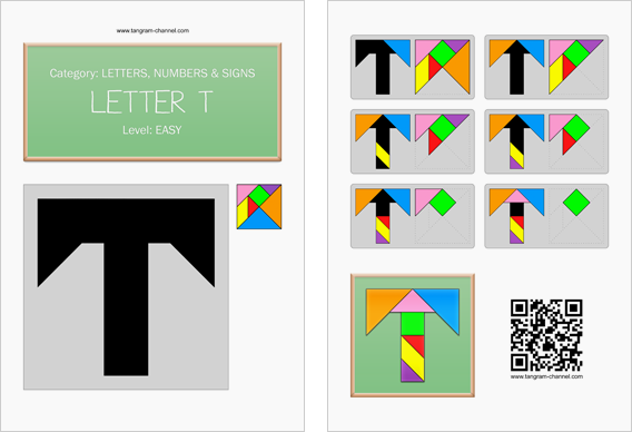 Tangram worksheet 127 : Letter T - This worksheet is available for free download at http://www.tangram-channel.com