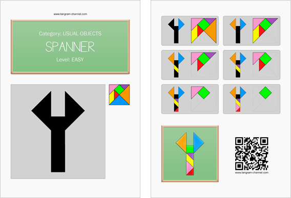 Tangram worksheet 217 : Spanner - This worksheet is available for free download at http://www.tangram-channel.com