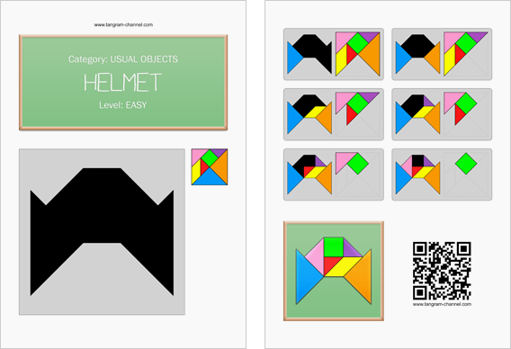 Tangram worksheet 205 : Helmet - This worksheet is available for free download at http://www.tangram-channel.com