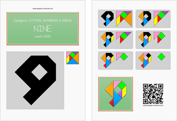 Tangram worksheet 108 : Nine - This worksheet is available for free download at http://www.tangram-channel.com