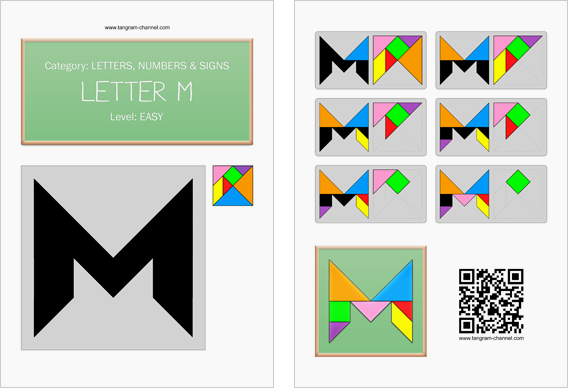 Tangram worksheet 123 : Letter M - This worksheet is available for free download at http://www.tangram-channel.com