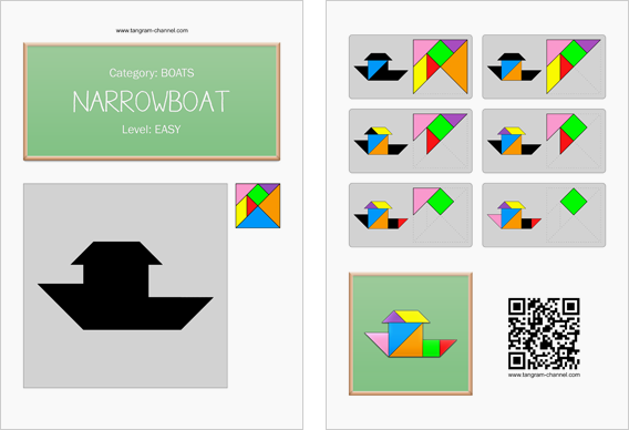 Tangram worksheet 254 : Narrowboat - This worksheet is available for free download at http://www.tangram-channel.com