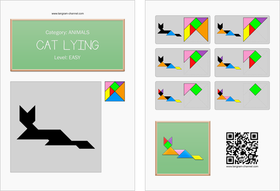 Tangram worksheet 9 : Cat lying - This worksheet is available for free download at http://www.tangram-channel.com