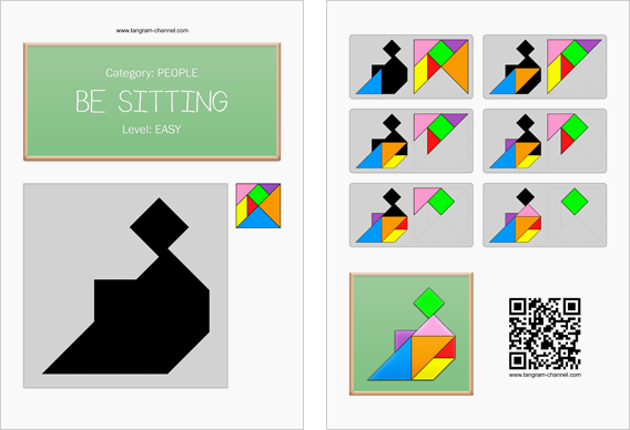 Tangram worksheet 29 : Be sitting - This worksheet is available for free download at http://www.tangram-channel.com