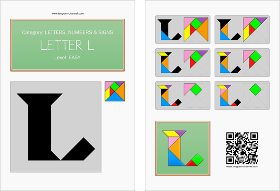 Tangram worksheet 62 : Letter L - This worksheet is available for free download at http://www.tangram-channel.com