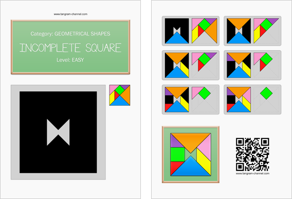 Tangram worksheet 32 : Incomplete square - This worksheet is available for free download at http://www.tangram-channel.com