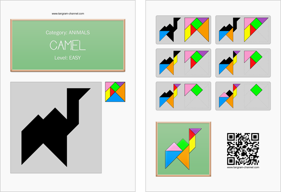 Tangram worksheet 37 : Camel - This worksheet is available for free download at http://www.tangram-channel.com