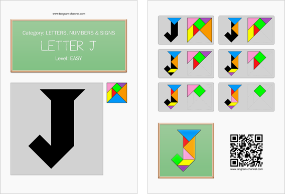 Tangram worksheet 122 : Letter J - This worksheet is available for free download at http://www.tangram-channel.com